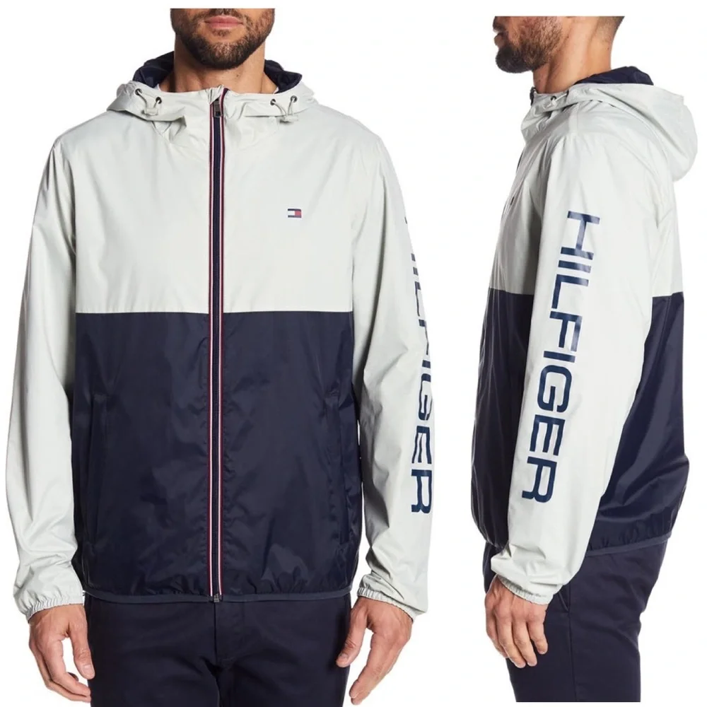 Hooded Rain Jacket Lightweight Colorblock Windbreaker Tommy Hilfiger Size Large